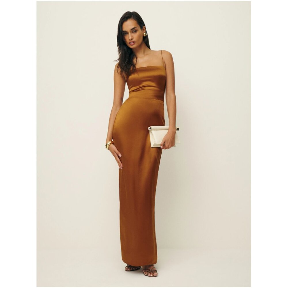 Reformation Frankie Silk Dress in Copper - Picture 6 of 13